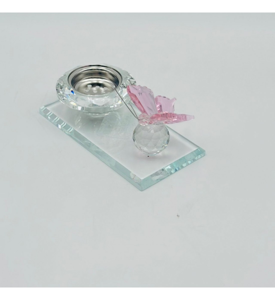 مبخرة زجاج ديكور فراشة وردي 13×7×6سم 