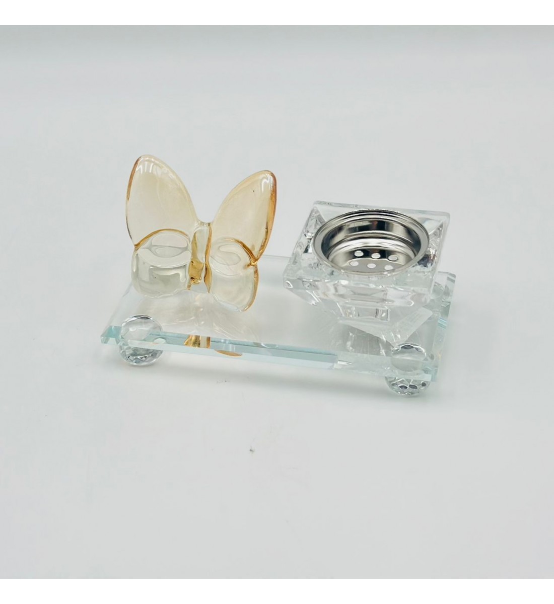 مبخرة زجاج ديكور فراشة عسلي 13×7×6سم 