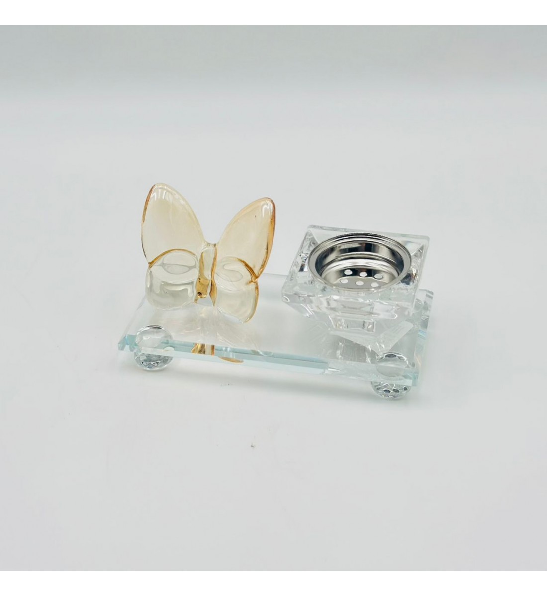 مبخرة زجاج ديكور فراشة عسلي 13×7×6سم 