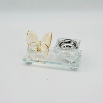 مبخرة زجاج ديكور فراشة عسلي 13×7×6سم 