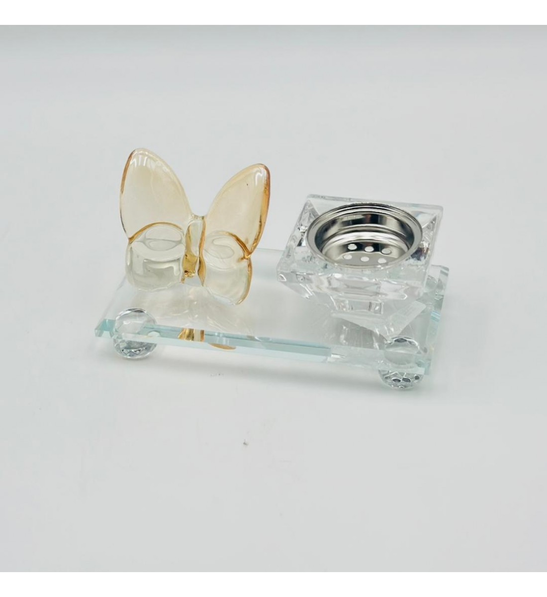 مبخرة زجاج ديكور فراشة عسلي 13×7×6سم 