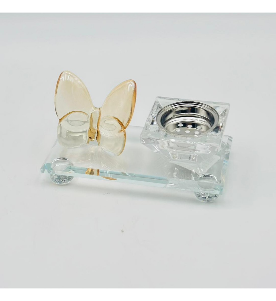 مبخرة زجاج ديكور فراشة عسلي 13×7×6سم 