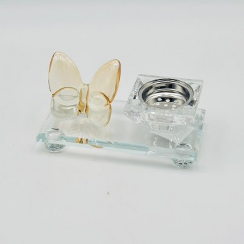 مبخرة زجاج ديكور فراشة عسلي 13×7×6سم 