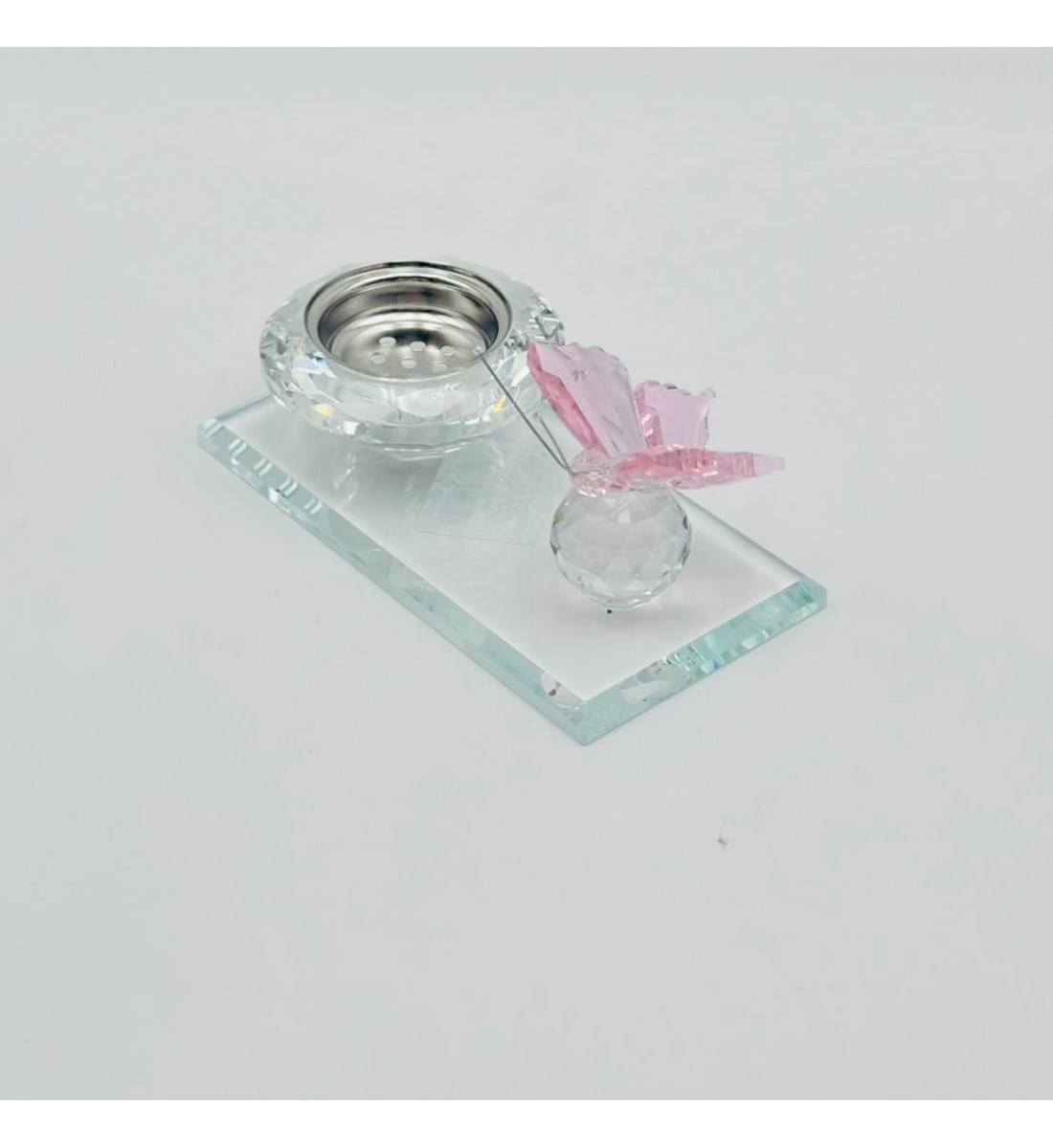 مبخرة زجاج ديكور فراشة وردي 13×7×6سم 