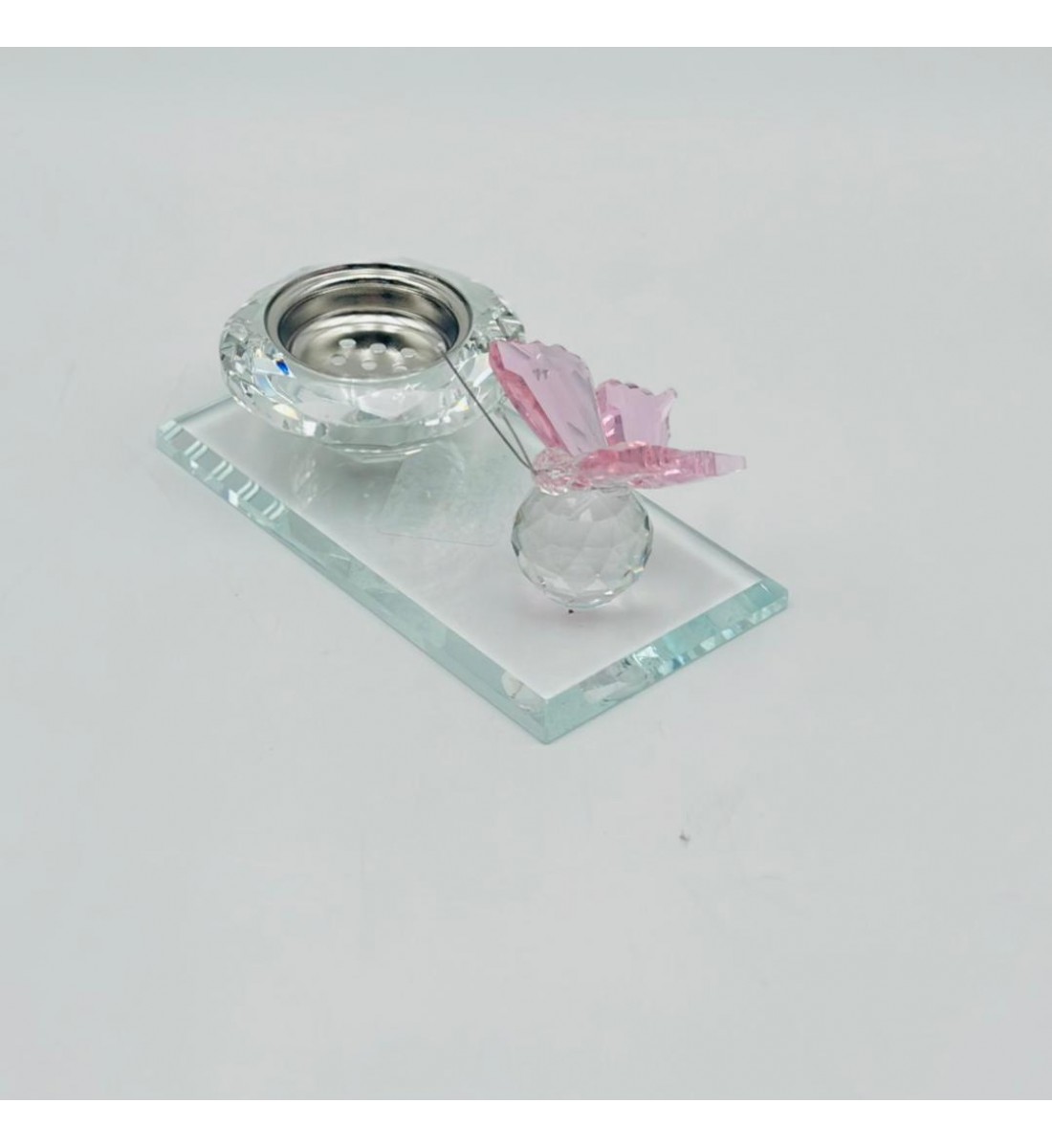 مبخرة زجاج ديكور فراشة وردي 13×7×6سم 