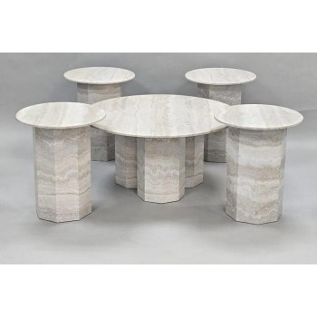 طاولة ديكور فاخرة بتصميم عصري من الحجر الطبيعي  رخامي أنيق، 5قطع  قاعده حديد