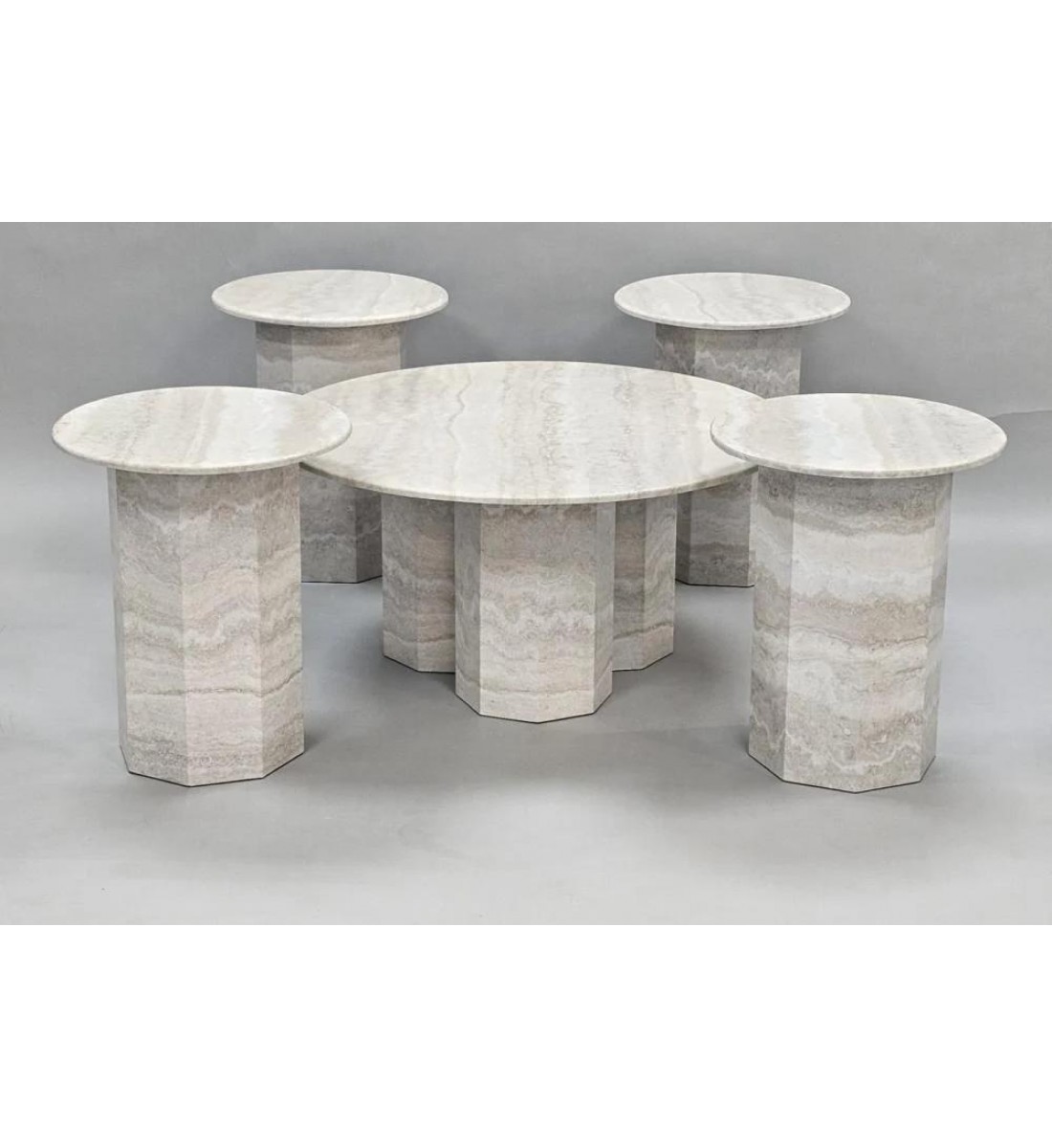 طاولة ديكور فاخرة بتصميم عصري من الحجر الطبيعي رخامي أنيق، 5قطع قاعده حديد طاولة ديكور فاخرة بتصميم عصري من الحجر الطبيعي رخامي أنيق، 5قطع قاعده حديد