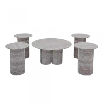 طاولة ديكور فاخرة بتصميم عصري من الحجر الطبيعي  رخامي أنيق، 5قطع  قاعده حديد