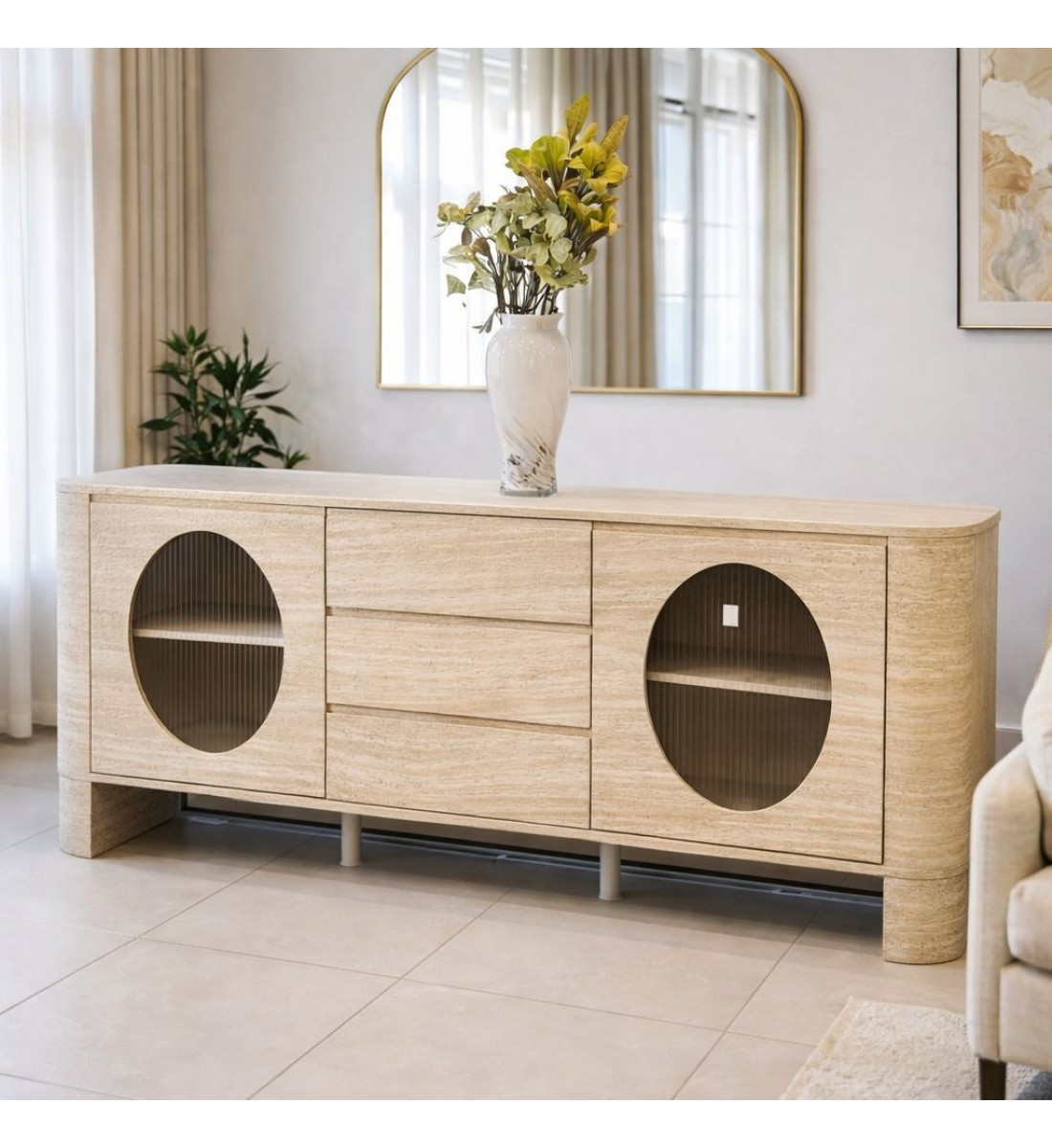  دولاب بوفيه أنيق وعصري سطح  بديل رخام  بيج  180×40سم 