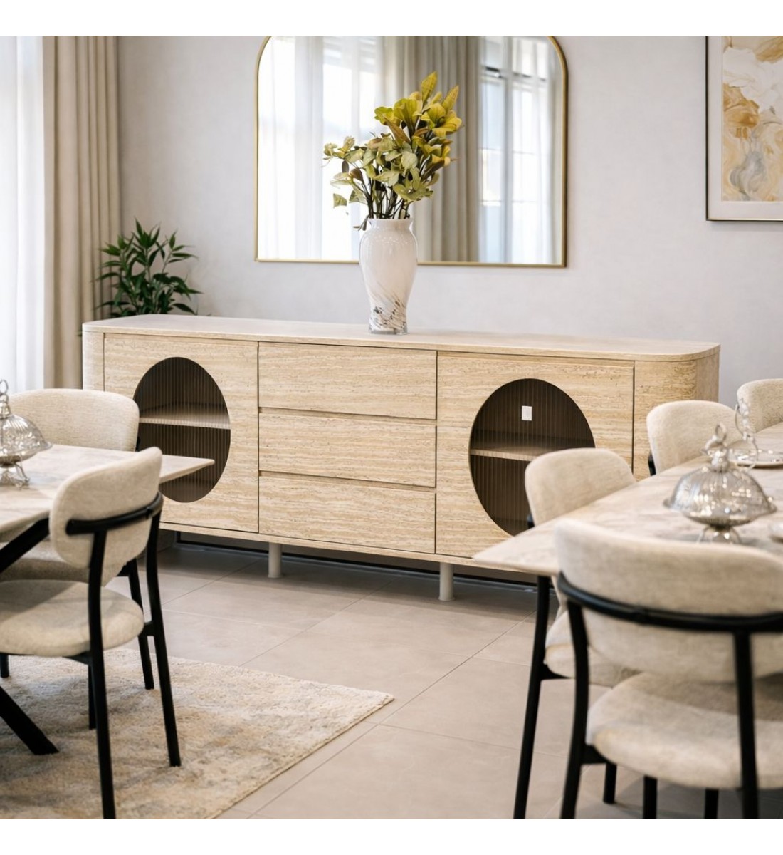  دولاب بوفيه أنيق وعصري سطح  بديل رخام  بيج  180×40سم 