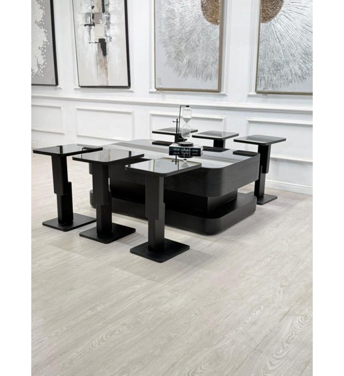 طقم طاولات تقديم ليون سنديان 7قطع لون اسود (منتج تفصيل ) طقم طاولات تقديم ليون سنديان 7قطع لون اسود (منتج تفصيل )