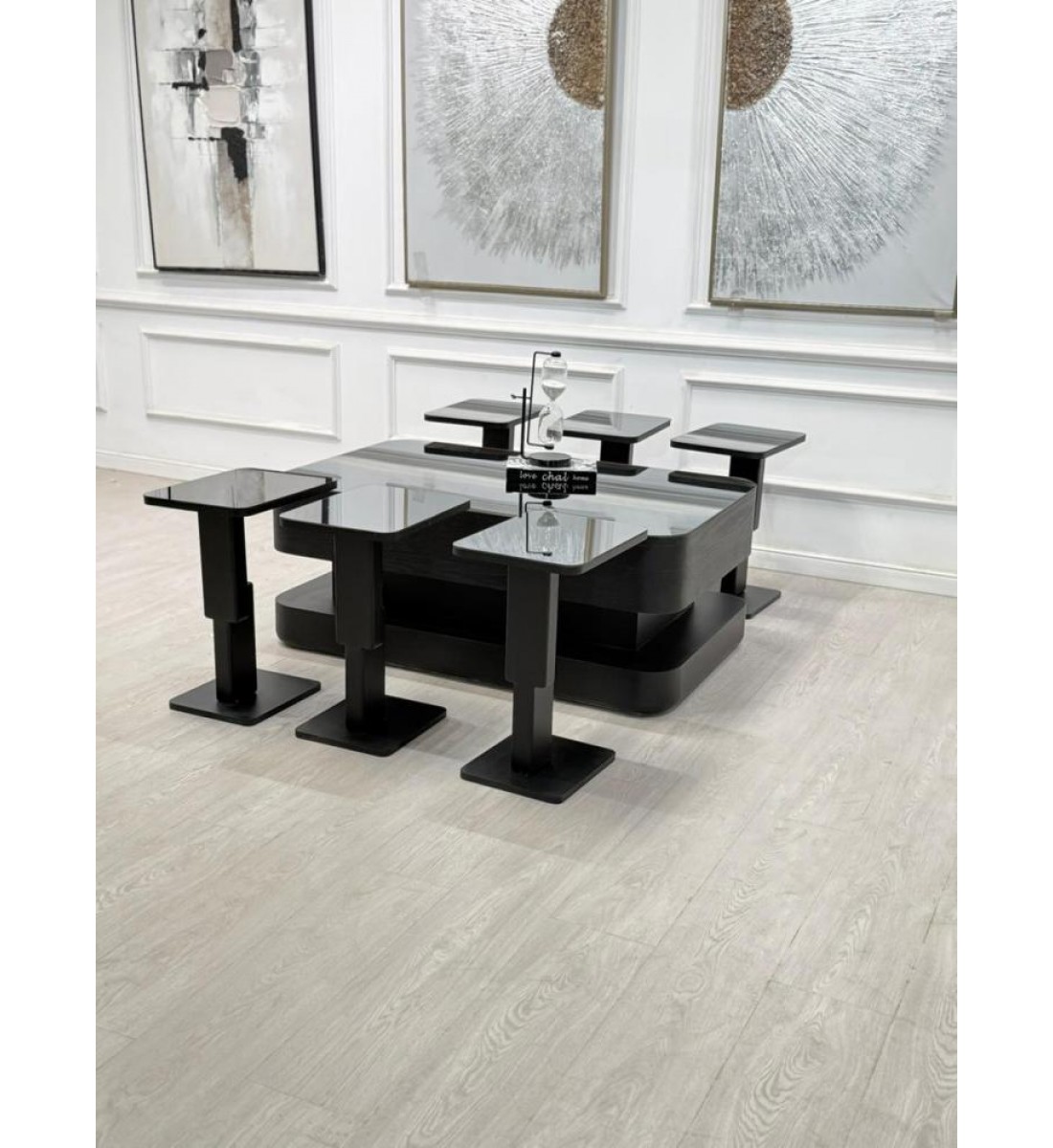 طقم طاولات تقديم ليون سنديان 7قطع لون اسود (منتج تفصيل ) طقم طاولات تقديم ليون سنديان 7قطع لون اسود (منتج تفصيل )