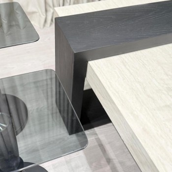 طقم طاولات لاين 7قطع سطح بديل رخام ترافنتينو قاعده خشب لون اسود (منتج تفصيل )