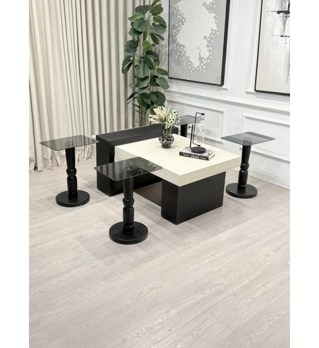 طقم طاولات لاين 5قطع سطح بديل رخام ترافنتينو قاعده خشب لون اسود (منتج تفصيل ) طقم طاولات لاين 5قطع سطح بديل رخام ترافنتينو قاعده خشب لون اسود (منتج تفصيل )