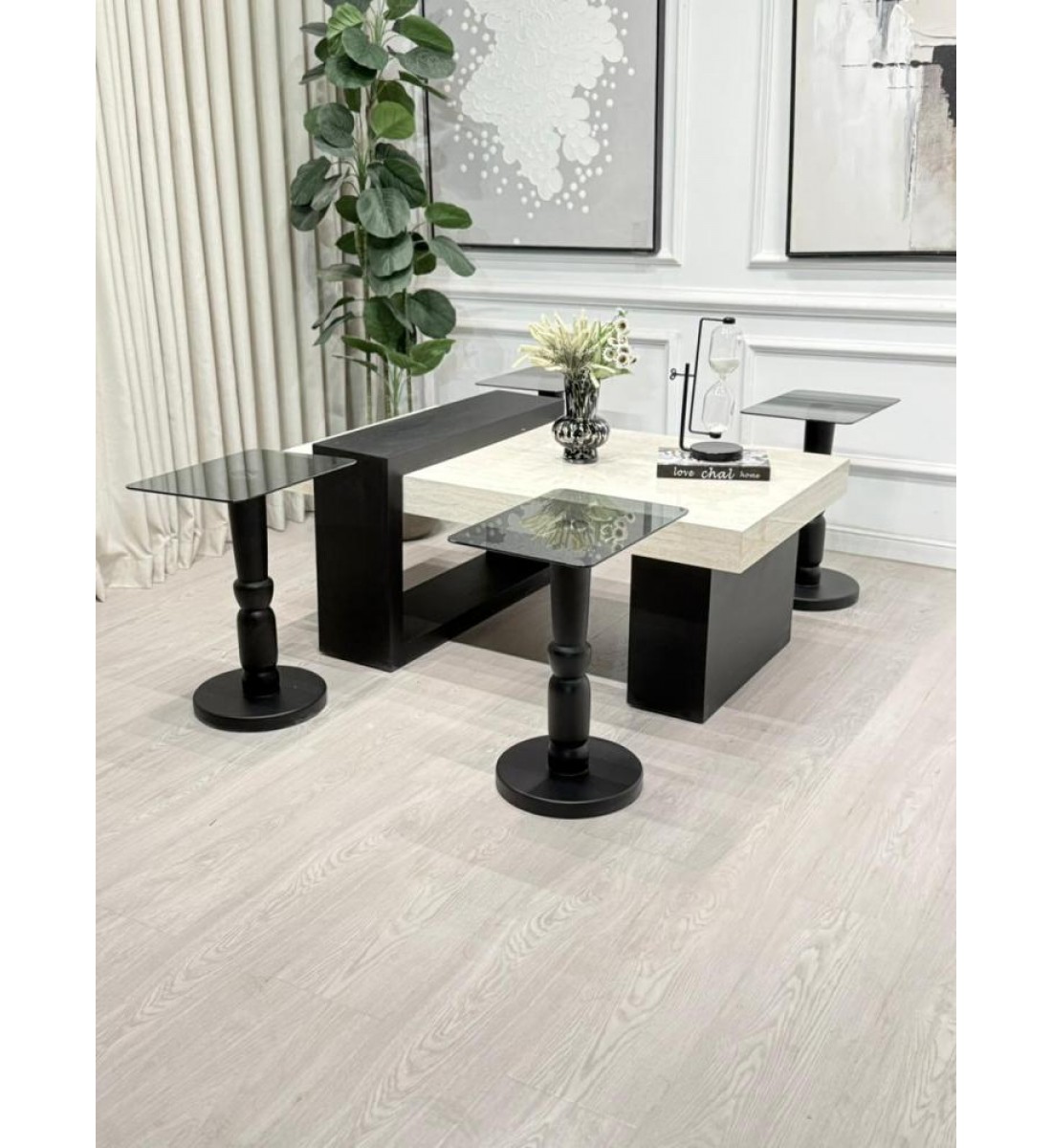 طقم طاولات لاين 5قطع سطح بديل رخام ترافنتينو قاعده خشب لون اسود (منتج تفصيل ) طقم طاولات لاين 5قطع سطح بديل رخام ترافنتينو قاعده خشب لون اسود (منتج تفصيل )