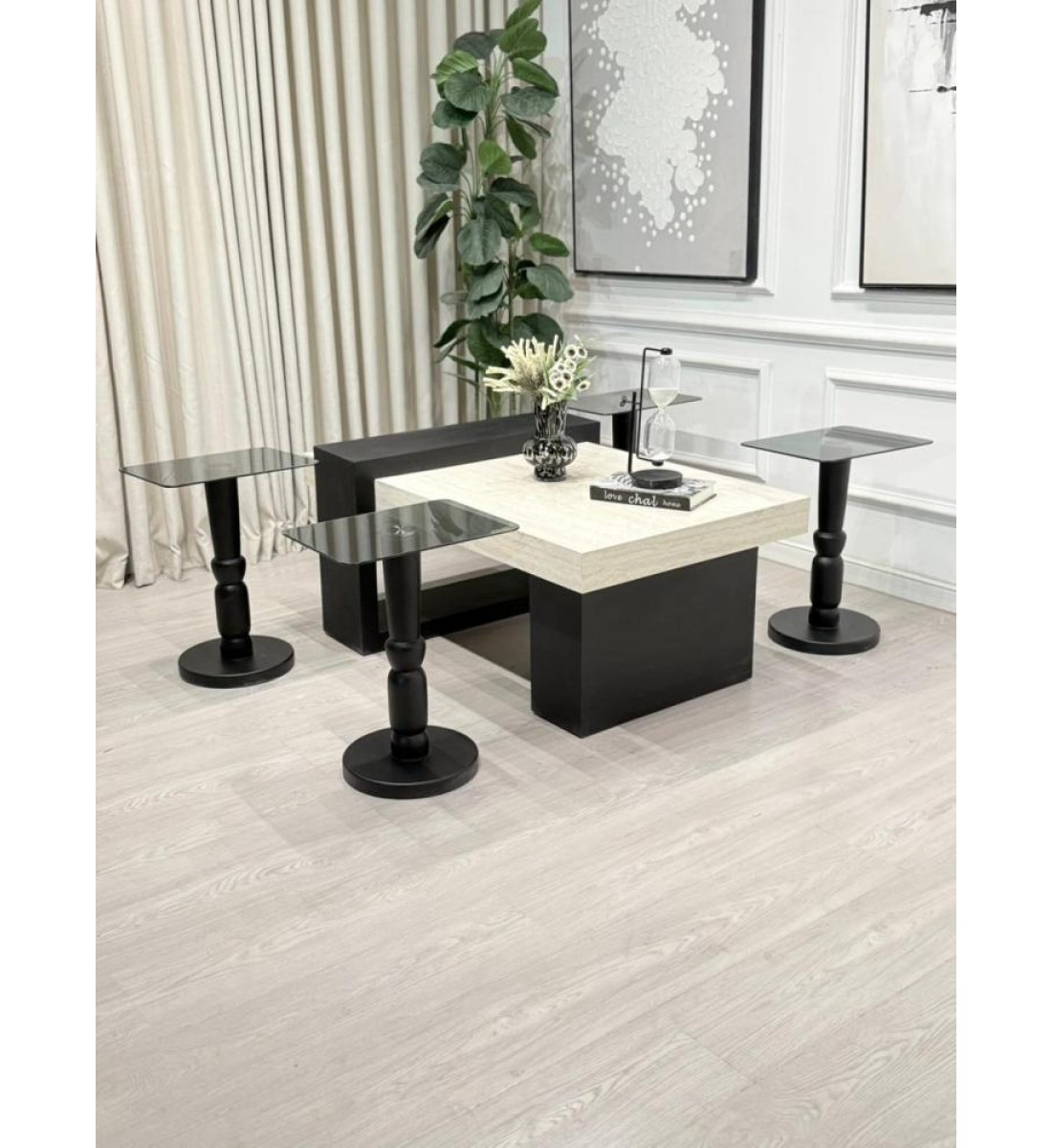 طقم طاولات لاين 5قطع سطح بديل رخام ترافنتينو قاعده خشب لون اسود (منتج تفصيل ) طقم طاولات لاين 5قطع سطح بديل رخام ترافنتينو قاعده خشب لون اسود (منتج تفصيل )