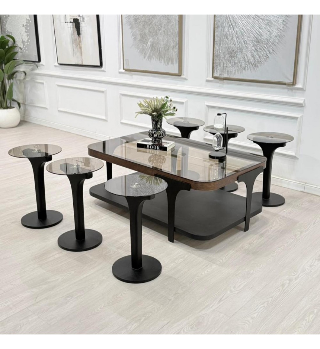 طقم طاولات ابيات 7قطع 2 الوان  (منتج تفصيل )