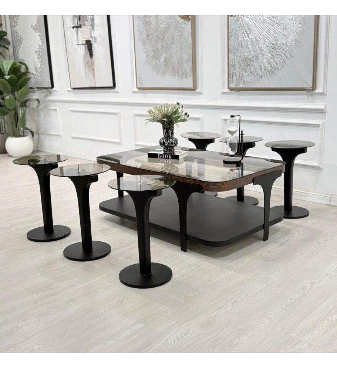 طقم طاولات ابيات 7قطع 2 الوان  (منتج تفصيل )