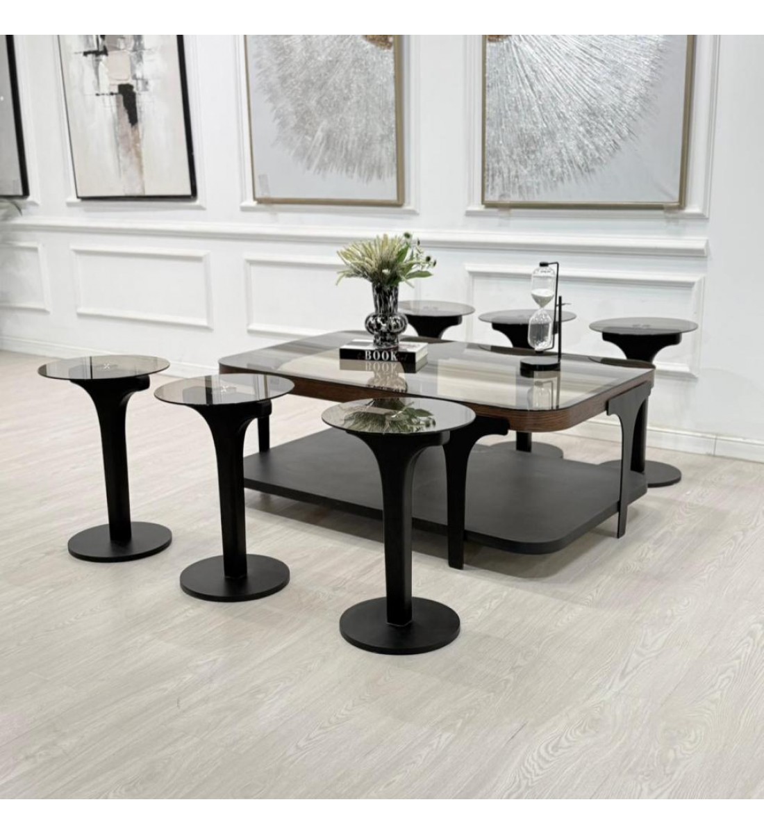 طقم طاولات ابيات 7قطع 2 الوان  (منتج تفصيل )