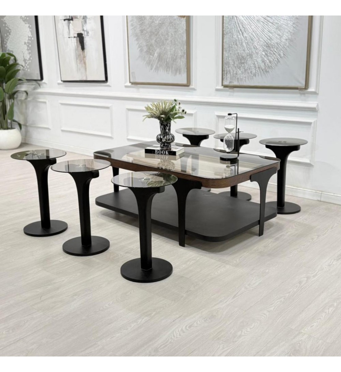 طقم طاولات ابيات 7قطع 2 الوان  (منتج تفصيل )