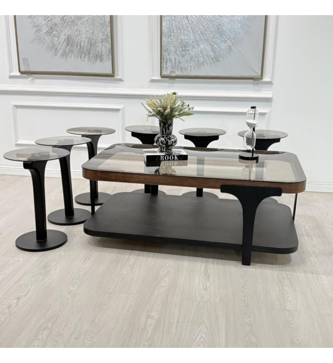 طقم طاولات ابيات 7قطع 2 الوان  (منتج تفصيل )