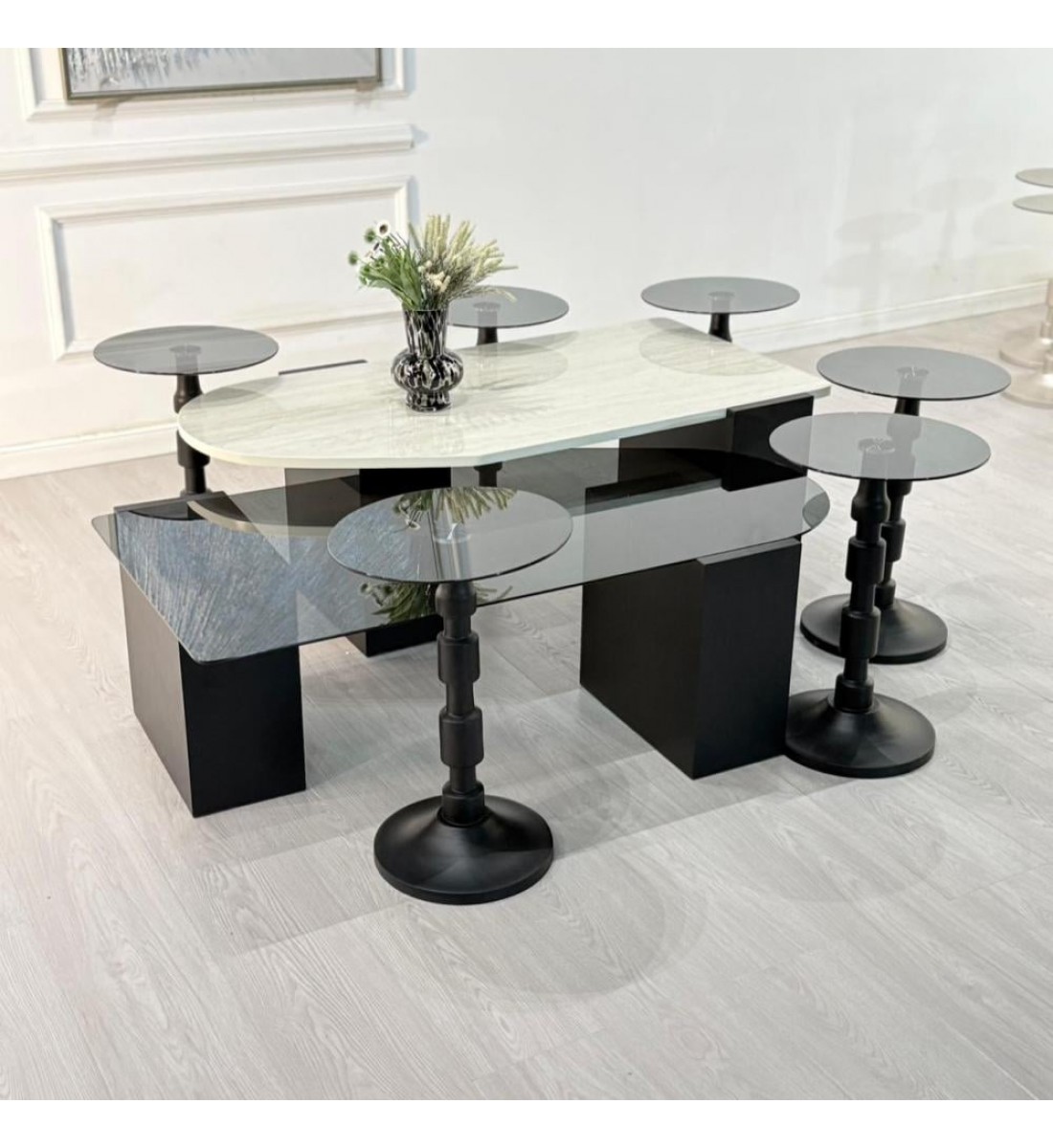 طقم طاولات سما 8قطع لون اسود  (منتج تفصيل )