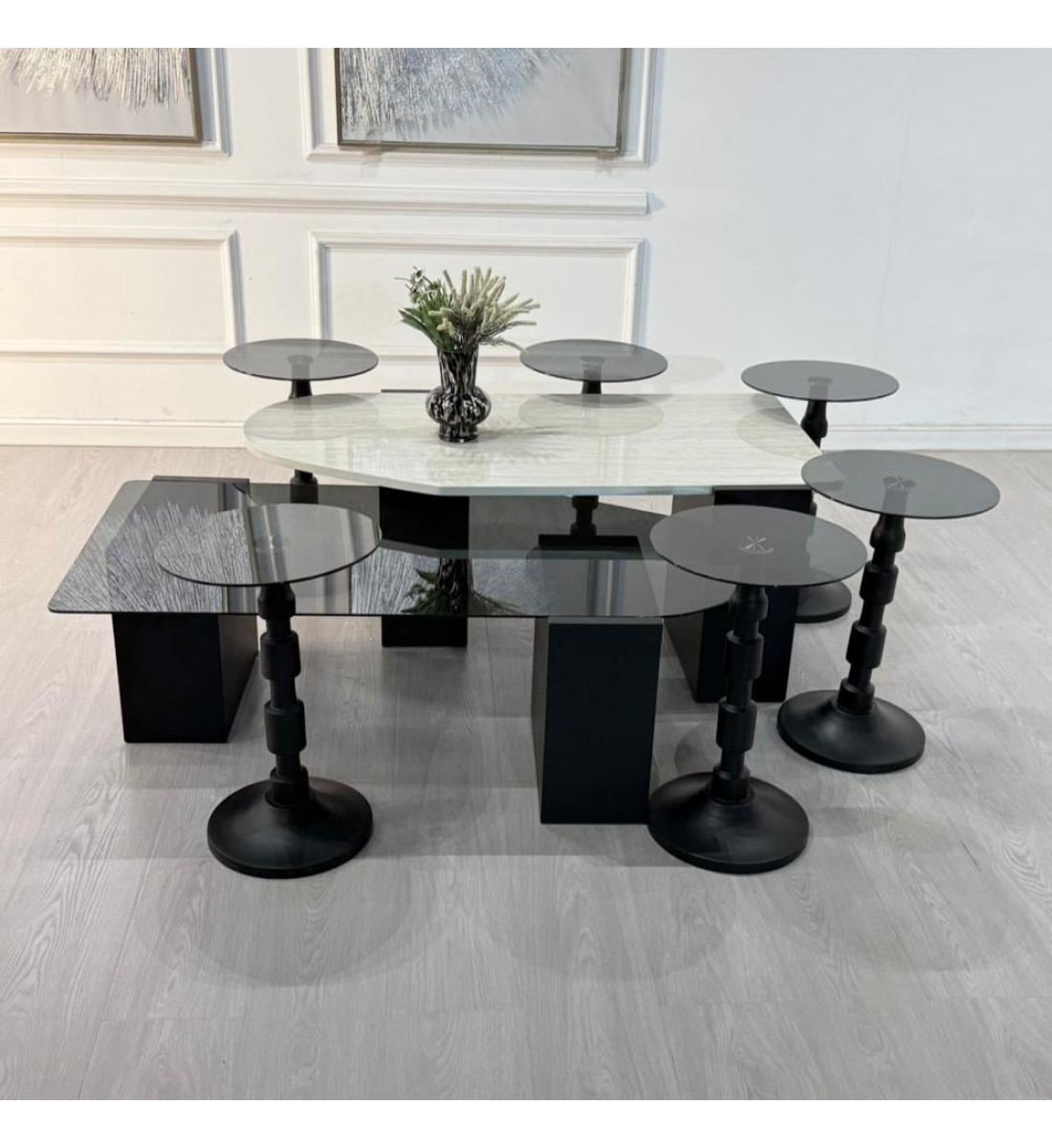 طقم طاولات سما 8قطع لون اسود  (منتج تفصيل )