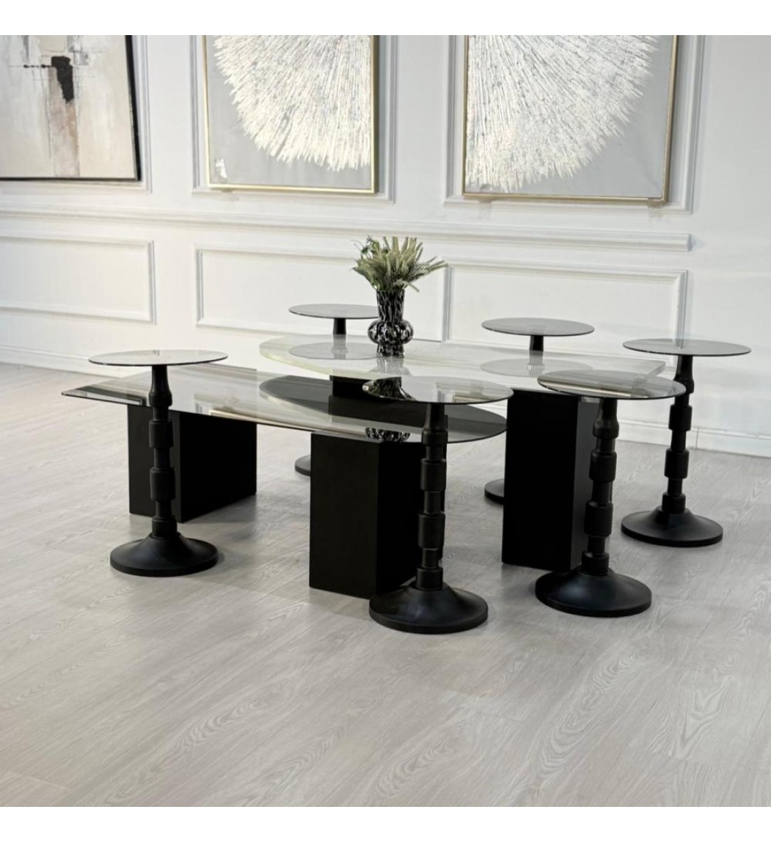 طقم طاولات سما 8قطع لون اسود  (منتج تفصيل )