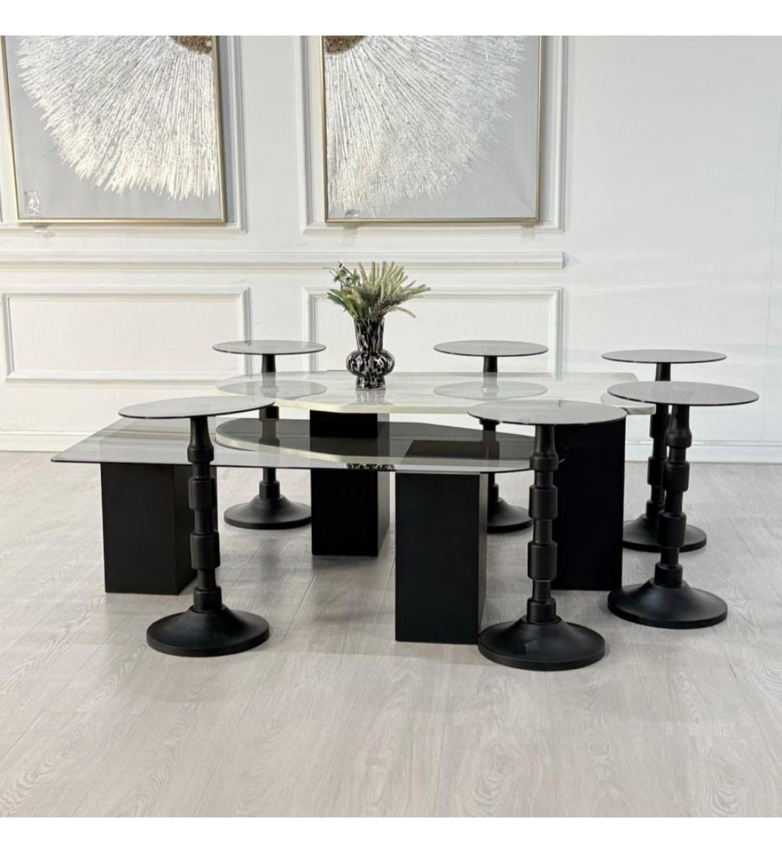 طقم طاولات سما 8قطع لون اسود  (منتج تفصيل )