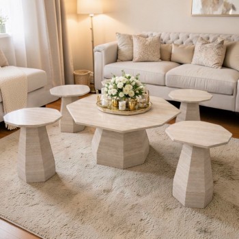  طقم الطاولات الرخامي بتصميمه الهندسي المثمن المبتكر 5قطع 