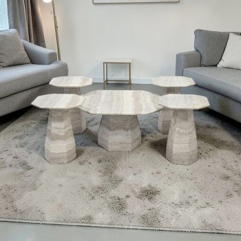  طقم الطاولات الرخامي بتصميمه الهندسي المثمن المبتكر 5قطع 