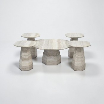  طقم الطاولات الرخامي بتصميمه الهندسي المثمن المبتكر 5قطع 