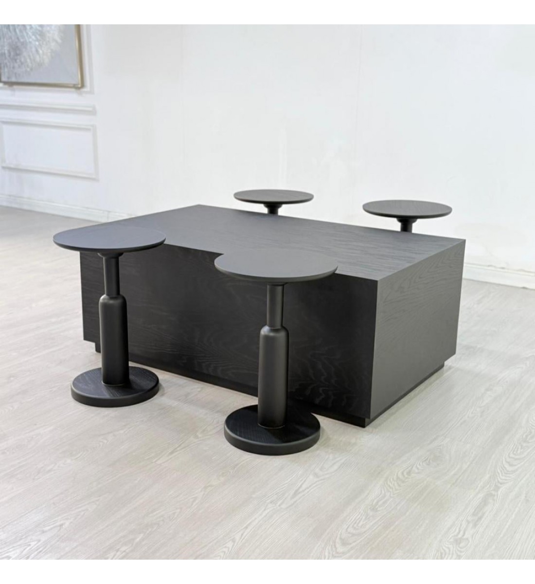 طقم طاولات تقديم خشب سنديان لون اسود 5قطع (منتج تفصيل )