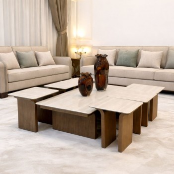 طقم طاولات قهوة أنيق بتصميم عصري 7قطع سطح رخام قاعده حديد