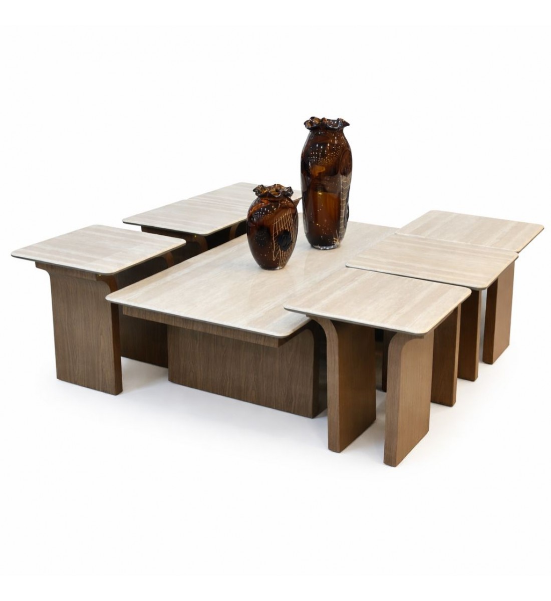 طقم طاولات قهوة أنيق بتصميم عصري 7قطع سطح رخام قاعده حديد