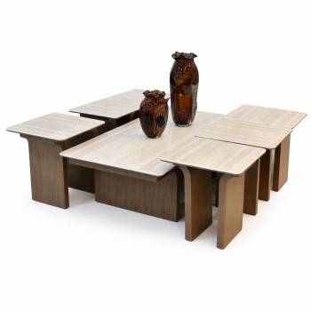 طقم طاولات قهوة أنيق بتصميم عصري 7قطع سطح رخام قاعده حديد