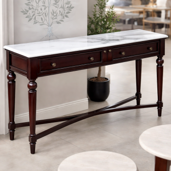طاولة كونسول خشبية  سطح بديل رخام أبيض  – توازن مثالي بين العملية والأناقة الكلاسيكية (منتج تفصيل )