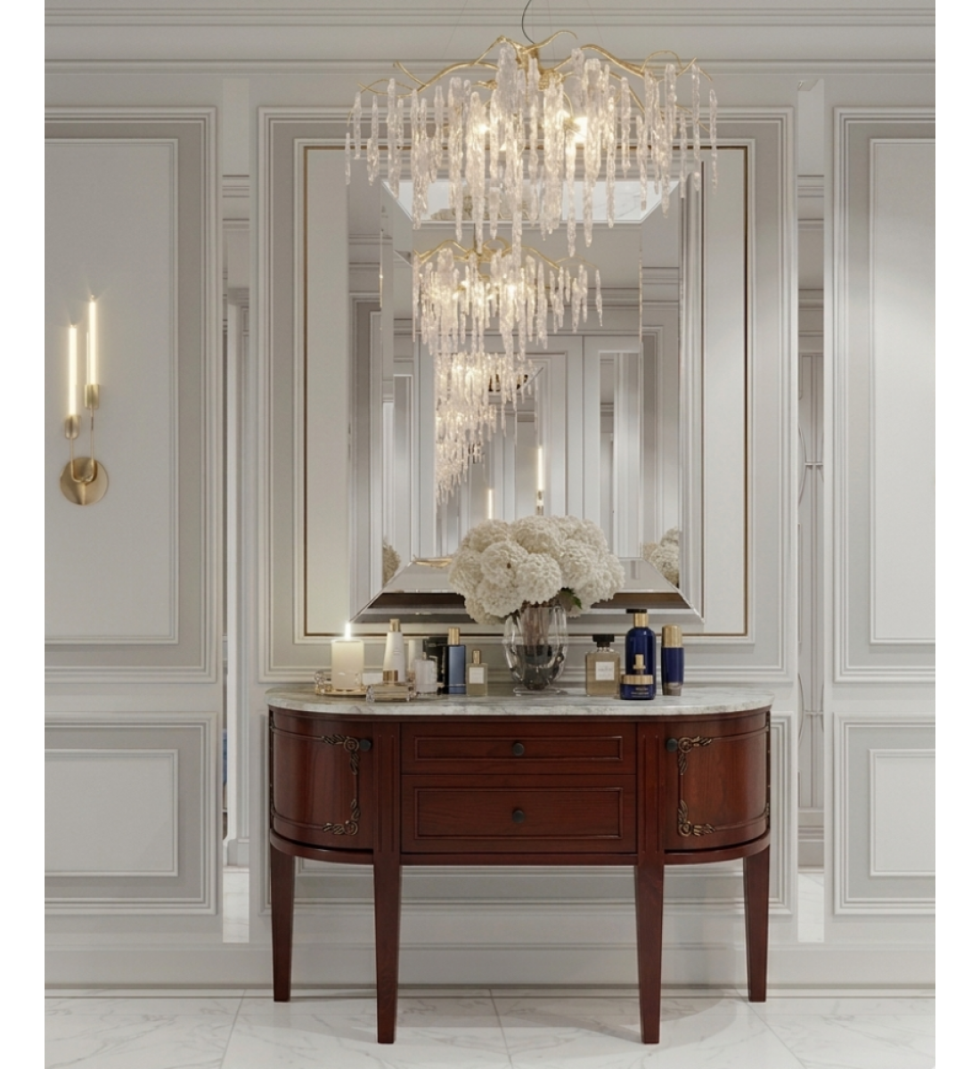 طاولة كونسول خشبية سطح رخامي ابيض – توازن مثالي بين العملية والأناقة الكلاسيكية (منتج تفصيل ) طاولة كونسول خشبية سطح رخامي ابيض – توازن مثالي بين العملية والأناقة الكلاسيكية (منتج تفصيل )