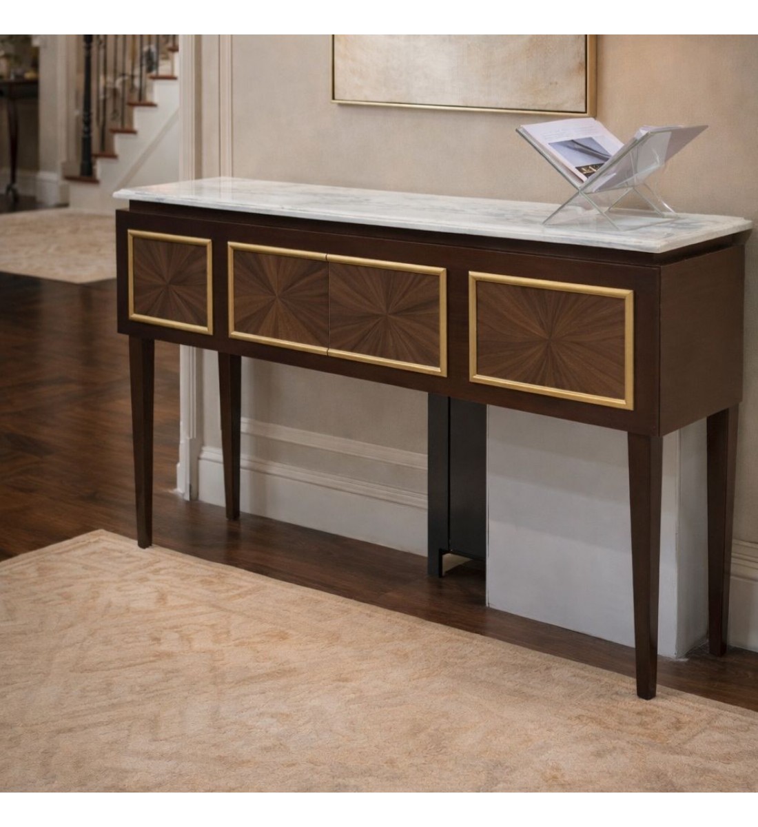 طاولة كونسول خشبية سطح رخامي ابيض – توازن مثالي بين العملية والأناقة الكلاسيكية (منتج تفصيل )