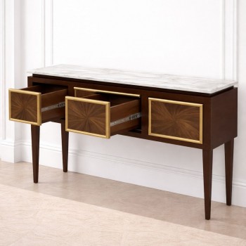 طاولة كونسول خشبية سطح رخامي ابيض – توازن مثالي بين العملية والأناقة الكلاسيكية (منتج تفصيل )