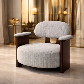 كرسي مفرد أنيق – رمادي مع خشب بني – 63×73×76 سم