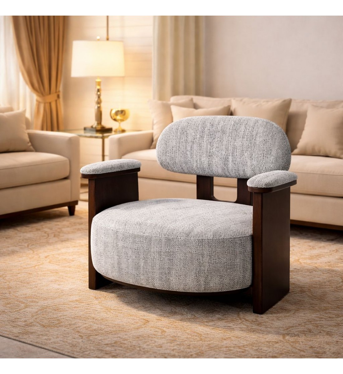 كرسي مفرد أنيق – رمادي مع خشب بني – 63×73×76 سم