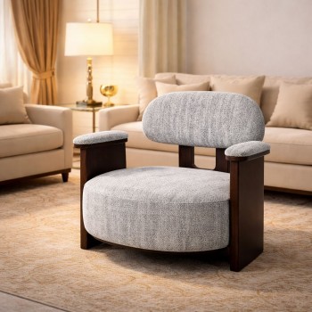 كرسي مفرد أنيق – رمادي مع خشب بني – 63×73×76 سم