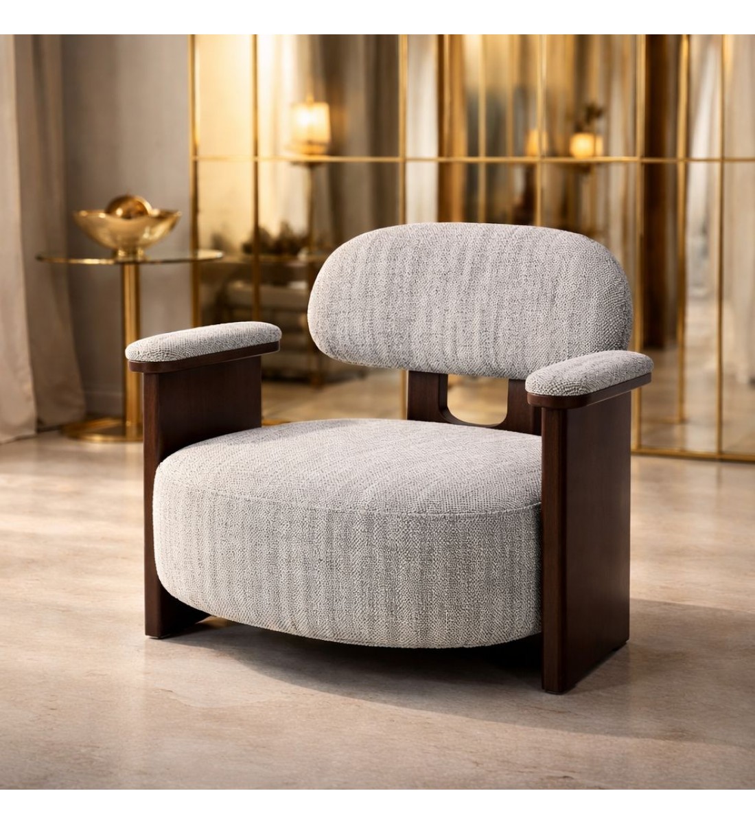 كرسي مفرد أنيق – رمادي مع خشب بني – 63×73×76 سم