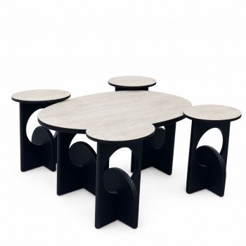 طقم طاولات ضيافة مع 4 خدمة بديل الرخام خشن اسود  (منتج تفصيل )