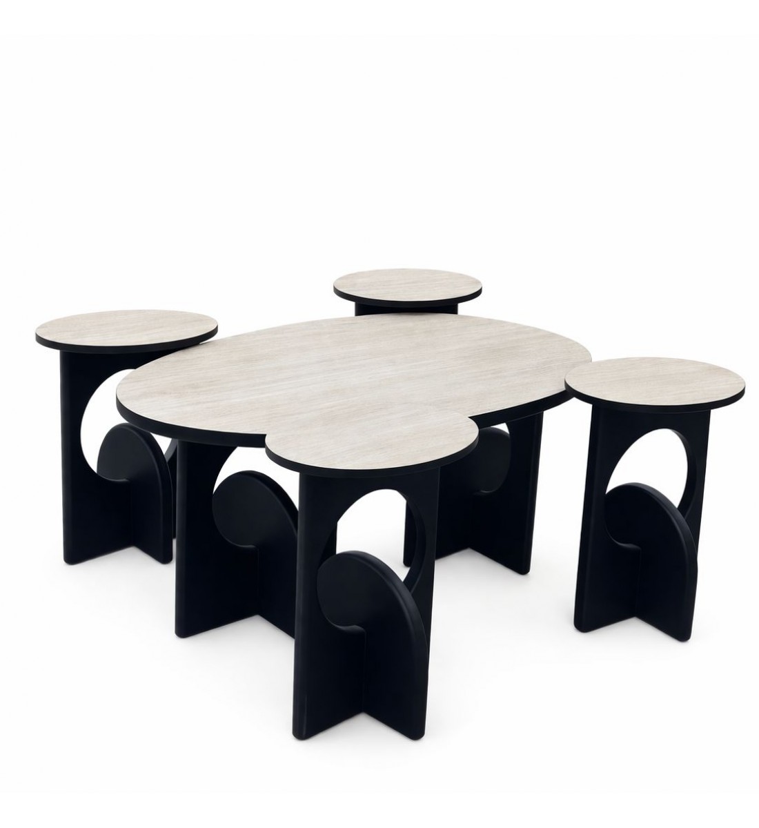 طقم طاولات ضيافة مع 4 خدمة بديل الرخام خشن اسود  (منتج تفصيل )