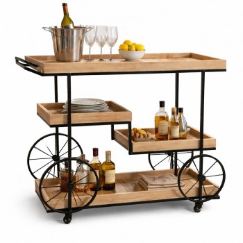 عربية تقديم خشب  باطراف حديد اسود3 دور بكفرات سهلة الحركة 110×40×97سم 