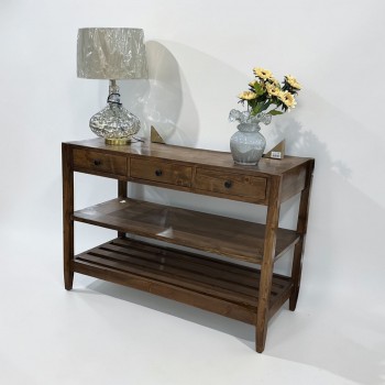 طاولة جانبية أنيقة مصنوعة من الخشب الطبيعي بلون بني دافئ125×55سم 