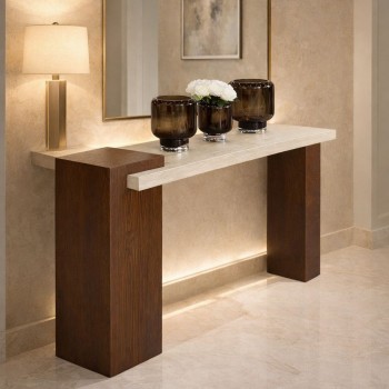 مدخل خشب سنديان بني مع سطح بديل رخام :120×90×40سم 