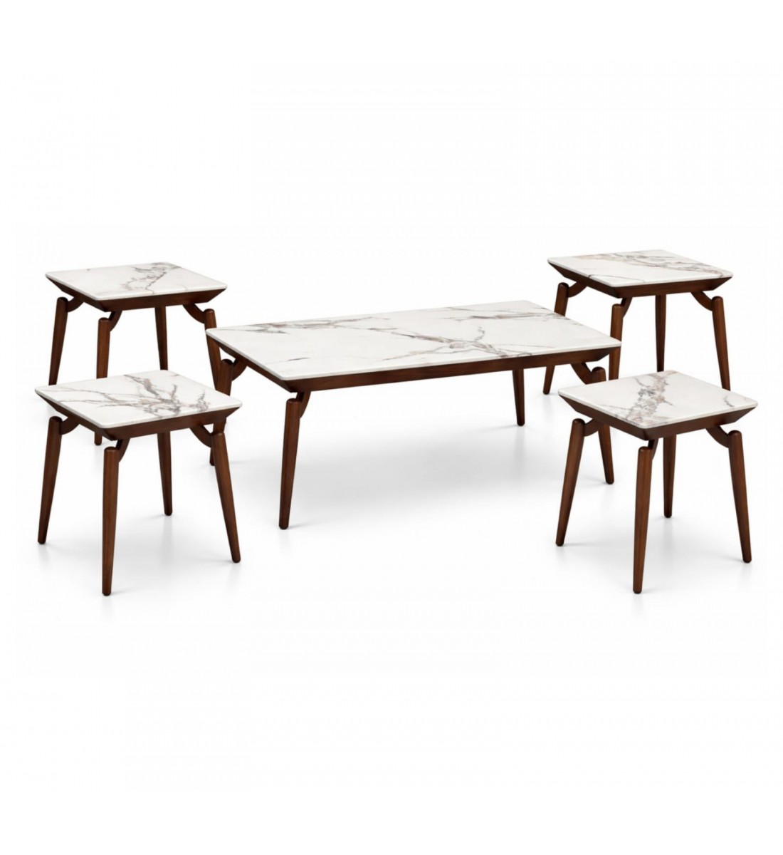 طقم طاولات القهوة 4+1 رخام مزيج الفخامة والحداثة